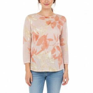 Chico's Floral Linen Blend Open Knit Sweater Size 0 Small